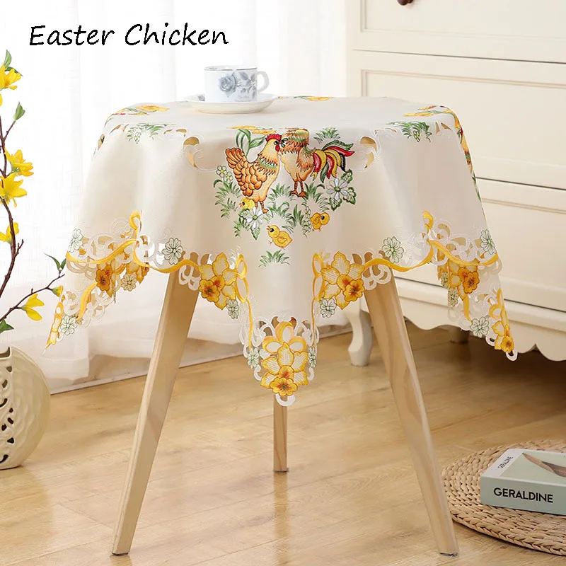 Popular satin Easter Chicken Embroidered table cover cloth t