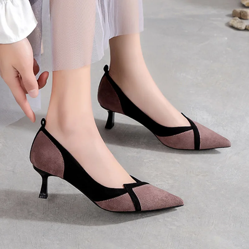 

Plus Size 35-43 Women Dress Shoes Patchwork Pumps Pointed Toe Party Shoes Woman Fashion Pumps Low Heels Boat Shoe Ladies 7895N