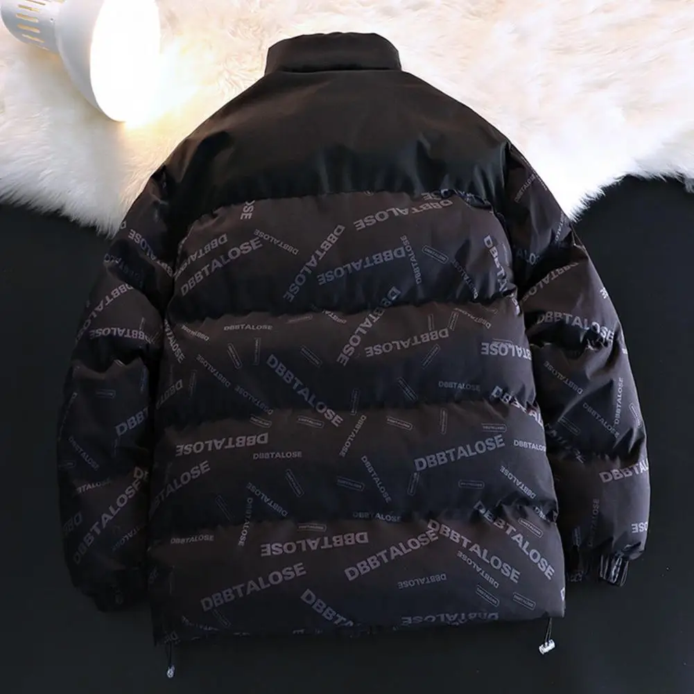 Trendy Men Outerwear Solid Color Thicken Windproof Alphabet Windbreaker Jacket  Winter Men Jacket for Daily Wear