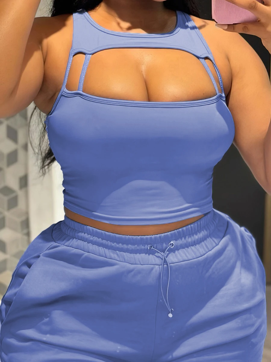 Женский спортивный комплект из двух предметов однотонные шорты с круглым