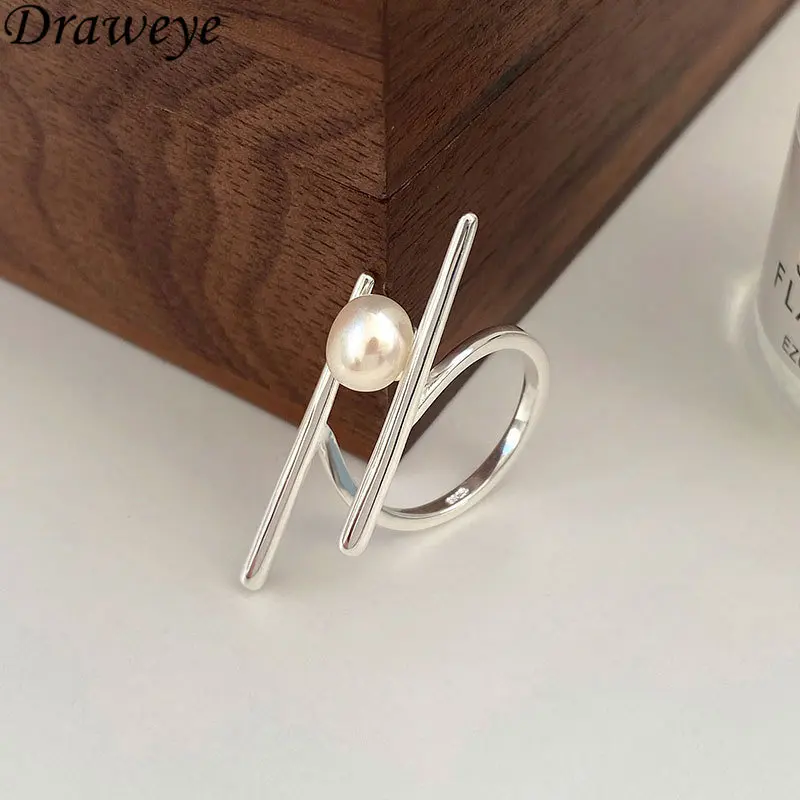

Draweye Pearls Irregular Geometric Anillos Mujer Metal Simple Design Cuff Rings for Women Sweet Forefinger Korean Style Jewelry