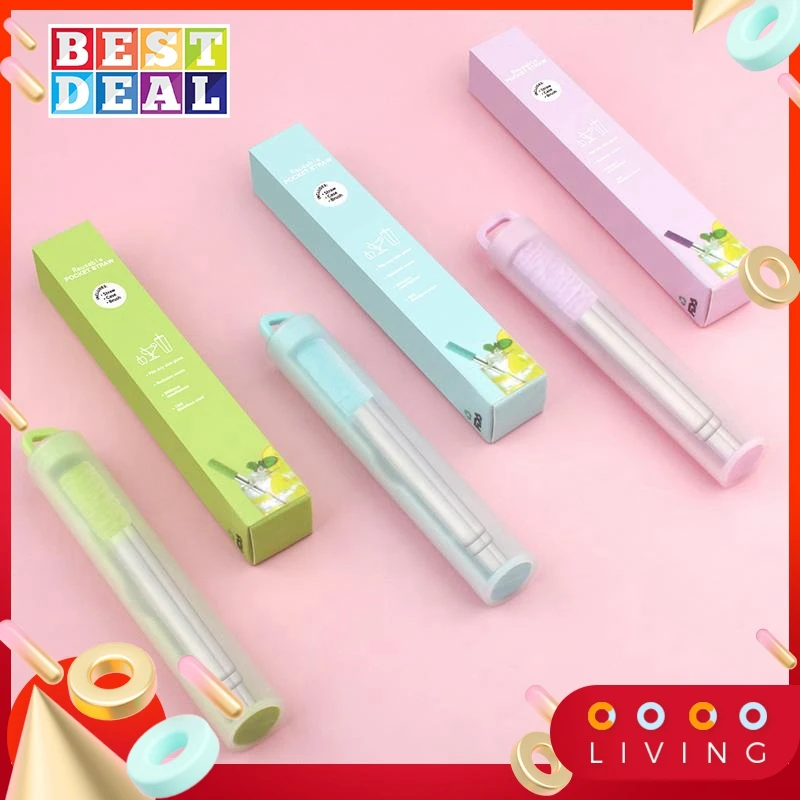 

Telescopic Reusable Drinking Straws Stainless Steel Metal Straws Folding Straw Set with Case Cleaning Brush Camping Travel Straw