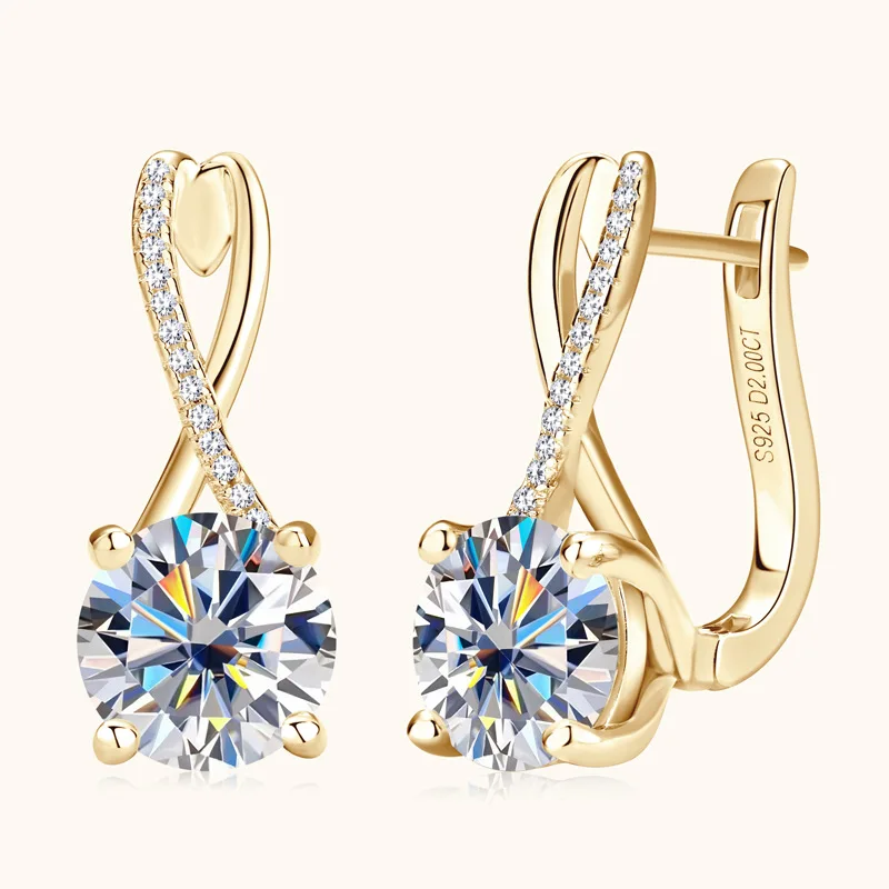 

2ct D Color Moissanite Clip Earrings for Women 925 Sterling Silver Moissanite Diamond Huggie Earrings K Gold Plated Pass Tester