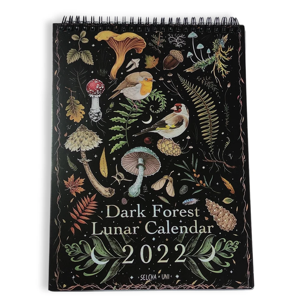 

Календарь с изображением темного леса 2022, звезда, луна, природная бумага, планирование времени, дата, ежемесячный планировщик, ручная работа, подарок для дома