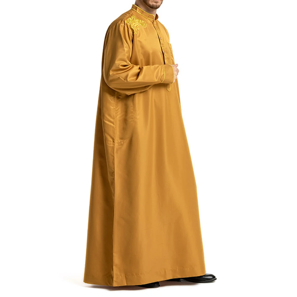 Middle East Ethnic Costumes Muslim Robe Male Aristocrat Luxury Arabic Islamic Embroidery Prayer Dress Robe Worship Service
