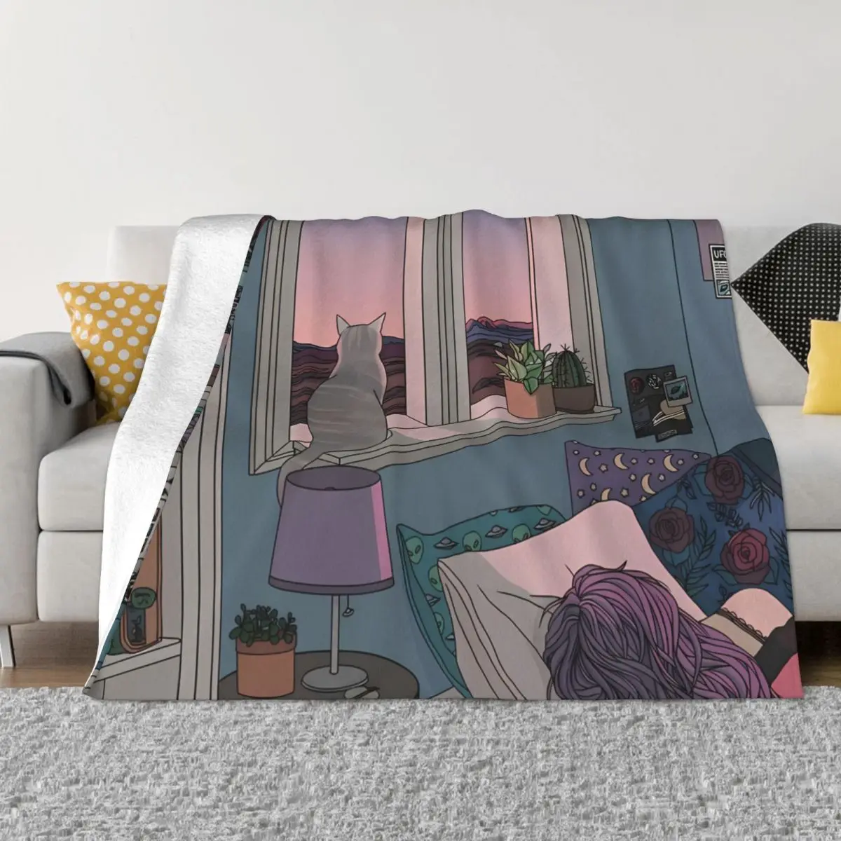 

Blanket Flannel Early Morning Cat Cozy Soft FLeece Bedspread