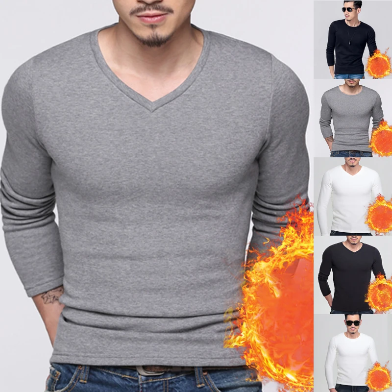 

Плотная рубашка, однотонная Повседневная Новая зимняя мужская теплая нижняя рубашка, зимнее цветное термобелье с сохраняющим рукавом, длин...