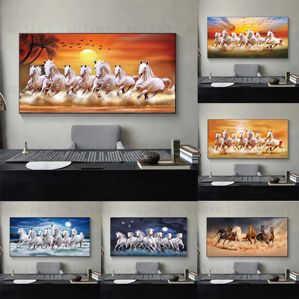 

Animal Seven Running Horse Oil Canvas Painting Abstract Posters and Prints Wall Pictures For Living Room Home Decor No Frame
