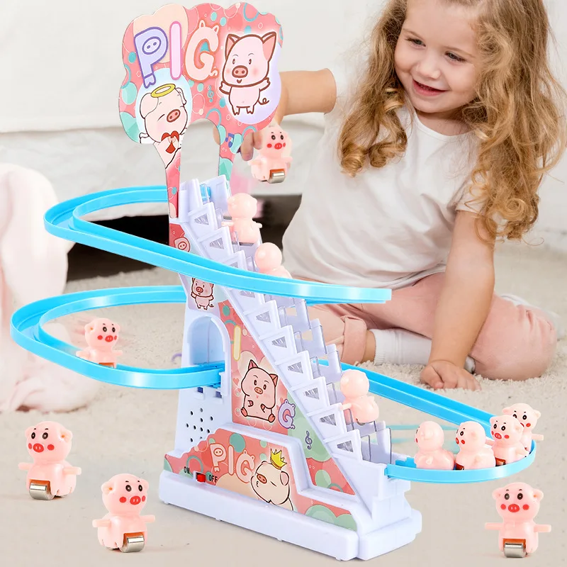 

Duck Climbing Stairs Toy Electric Musical Flash Roller Coaster Track Small Duck Climbing Stairs Montessori Toys for Children