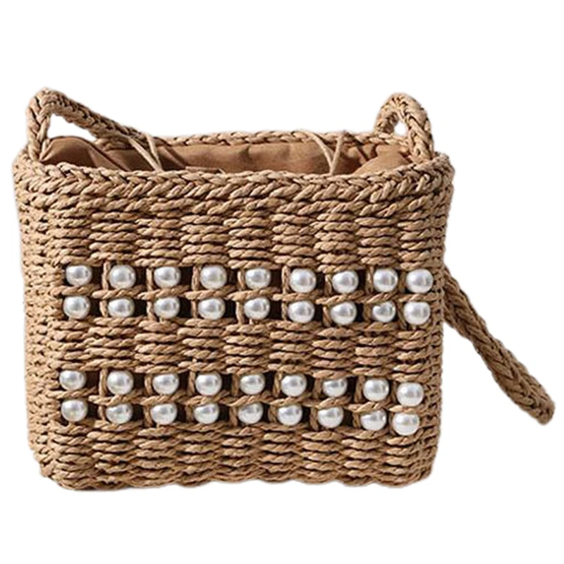 

Summer Straw Weave Beach Handbags For Women Tote Pearl Fashion Shoulder Bag Seaside Women Shopper Bags