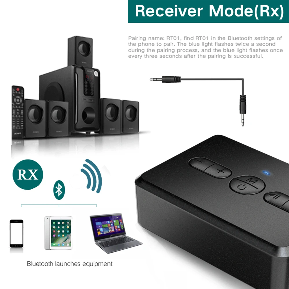 Приемник-передатчик RT01 с Bluetooth 5 0 2-в-1 аудио адаптер в RX + AUX для BT запускает