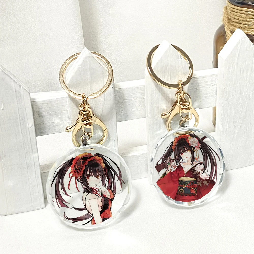 

Anime DATE A LIVE Tokisaki Kurumi Transparent Crystal Keychain Cosplay Acrylic Figure Keyring Kids Toy 3468