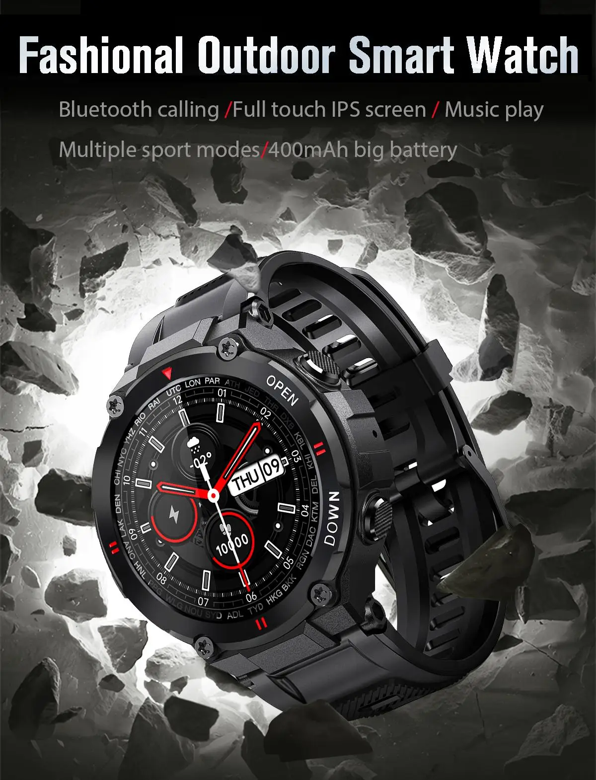 

2022 Smart Watch K22 Men 400Mah Big Battery Music Play Fitness Tracker Bluetooth Call Sport Smartwatch Health Monitoring