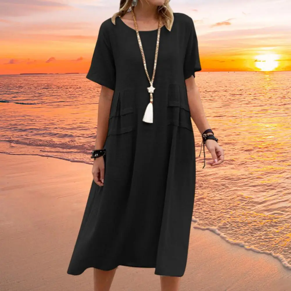 

Women Long Dress O Neck Women Summer Dress Loose Waist Summer Ladies Dress