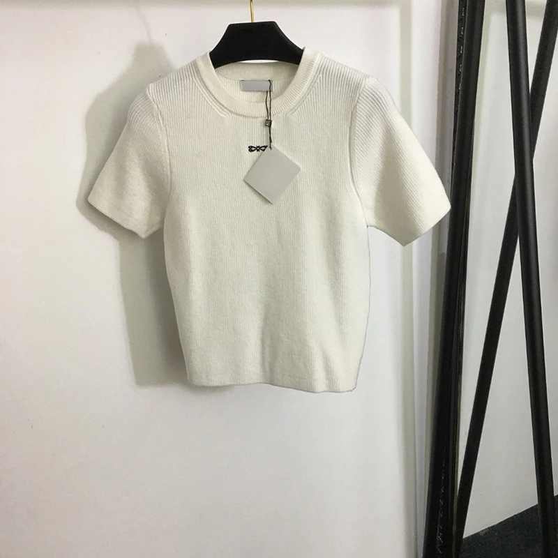 

Luxury Brand Design Knit Short Sleeve Crew Neck Pullover Top Classic Versatile Slim Women'S Sports T-Shirt 2023 New
