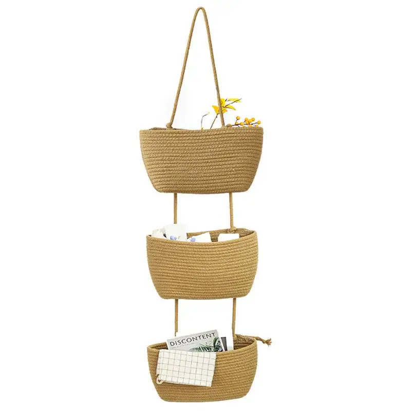 Over The Door Organizer Cotton Door Wall Holder Decorative Storage Basket Over The Door Hangings Basket 3-tier Wall Mount