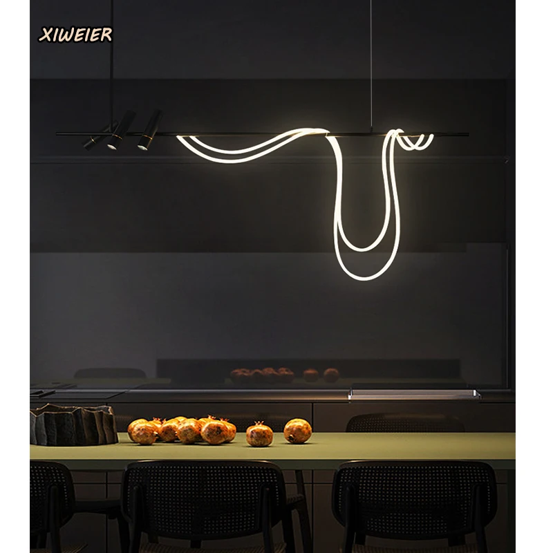 

Restaurant Lamp Nordic Designer Extremely Simple Long Arc Lamp with LED Spotlight Bar Desk Chandelier