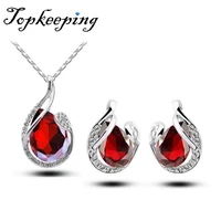 women fashion water drop shape pendant clavicle chain office ladies rhinestone necklace earrings 2pcs bridal jewelry set