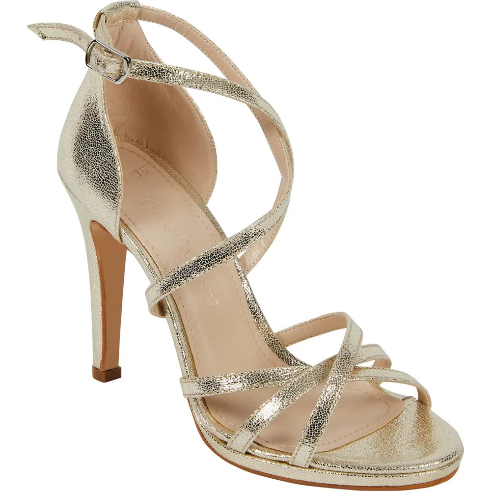 

Dorlie Gold Color Thin Strappy Heels Evening Shoes
