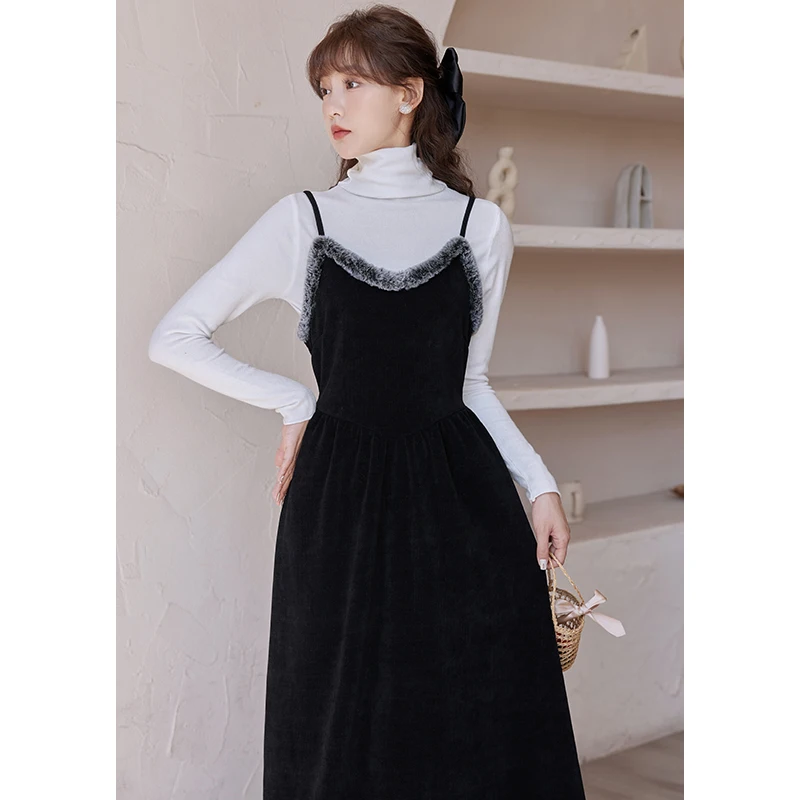 

Autumn And Winter 2022 New French Patchwork Suspender Dress High End Small Two-piece Tea Break Long Skirt