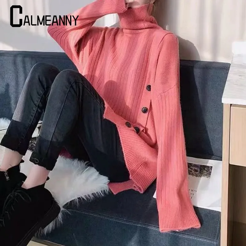 Модный новый стильный свитер с высоким воротником Осень-зима 2024 однотонный