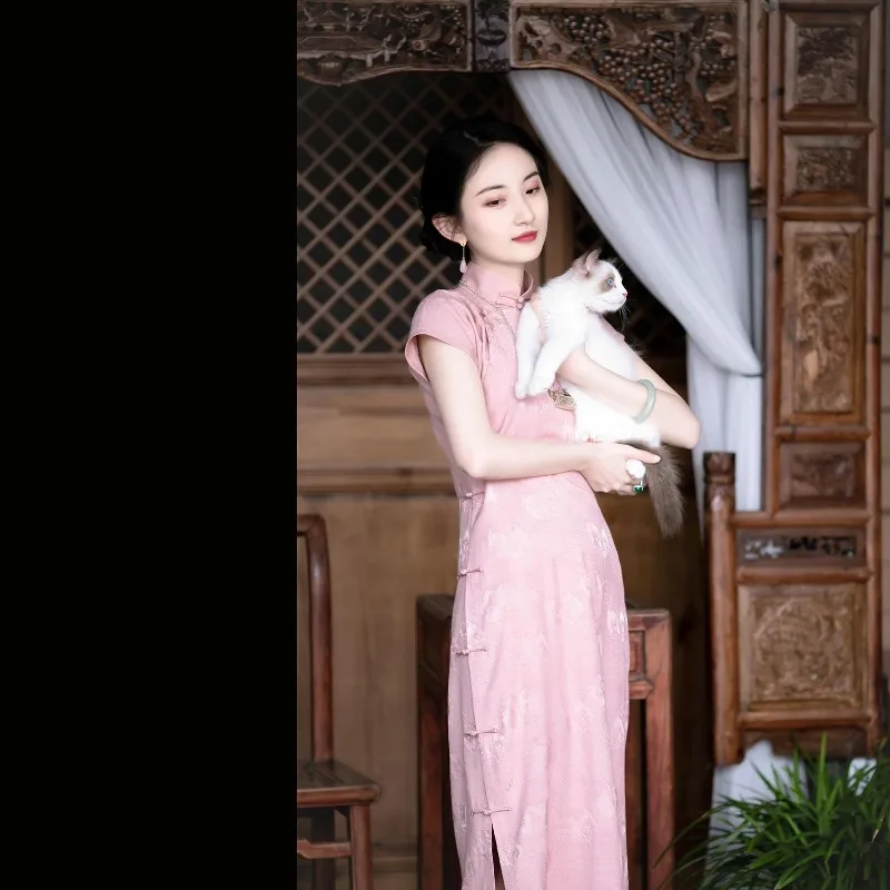 

Traditional Chinese Dress Cheongsam Chi-pao Pink Sweet Kawaii Cute Girls' Dress Daily Fashion Sweet Short Qipao