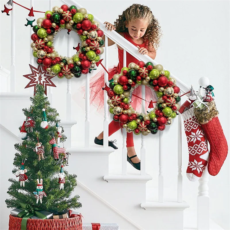 Рождественский венок для входной двери красочные шары круглый стены праздничные