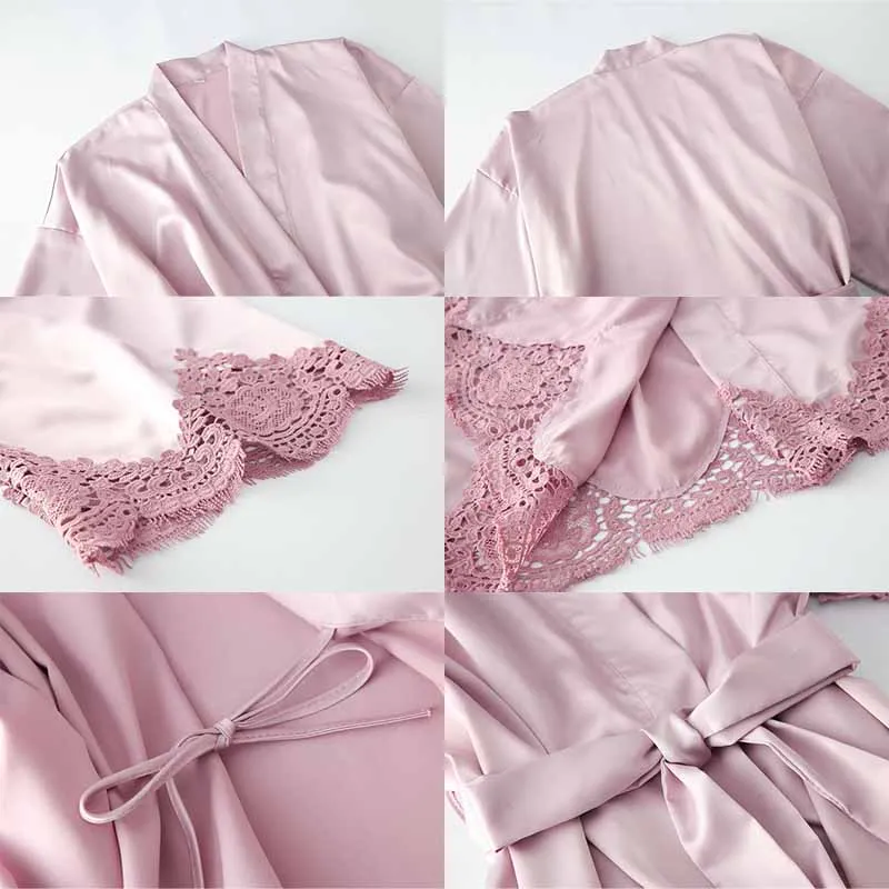 Mauve Bridesmaid Robes Matte Satin Robe Team Bride Lace Robe Polyester White Bride Night Wedding Robe Fashion Dress Women