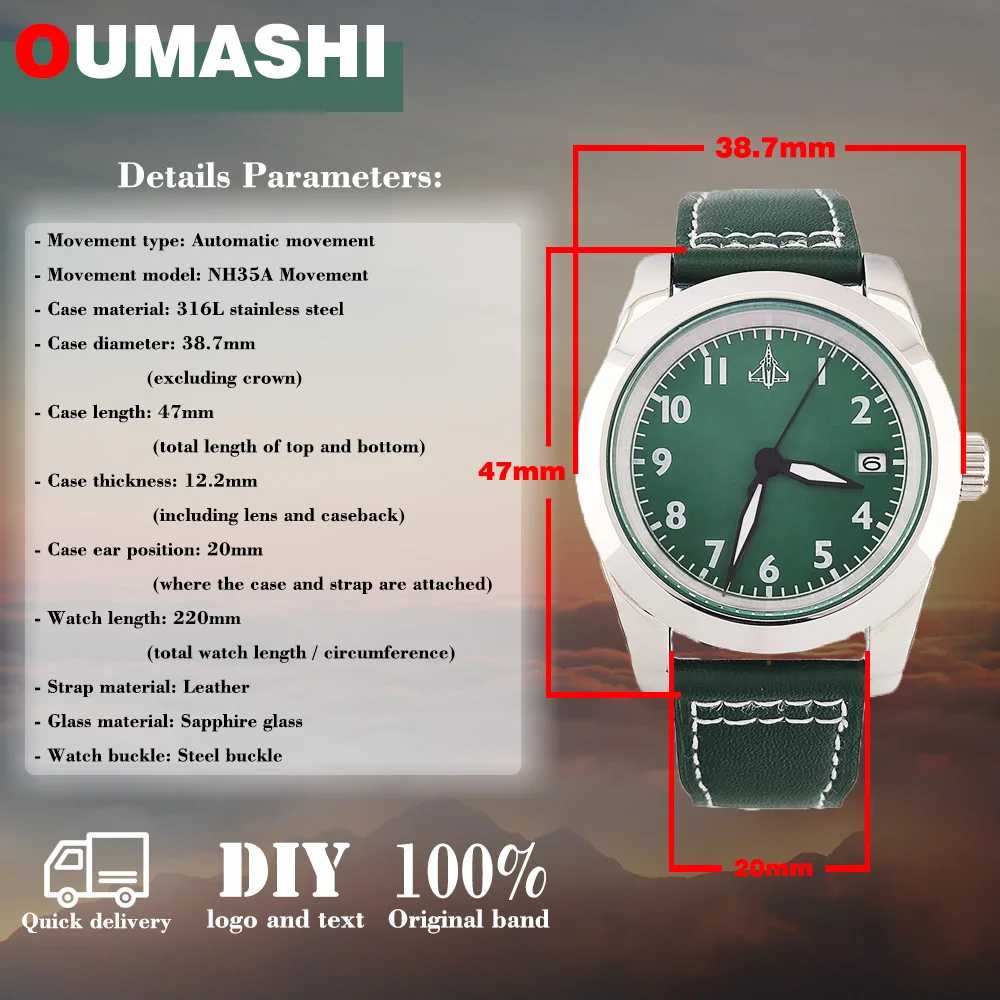Часы OUMASHI-38 мм NH35 деловые повседневные модные водонепроницаемые механические