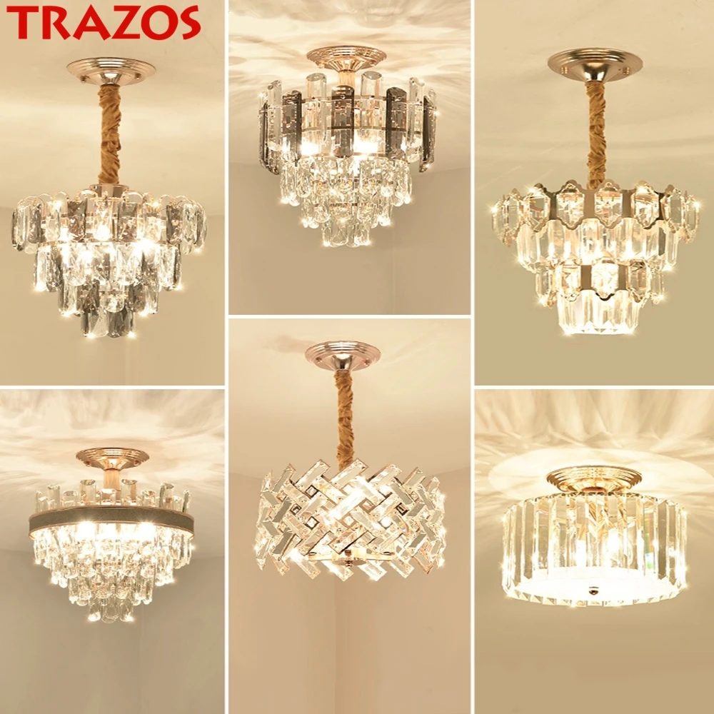 

Modern Industrial Pendant Lights Gold Hanglamp Stair Dining Room K9 crystal Shade Luminaire Suspendu Nordic Pendant Lamp