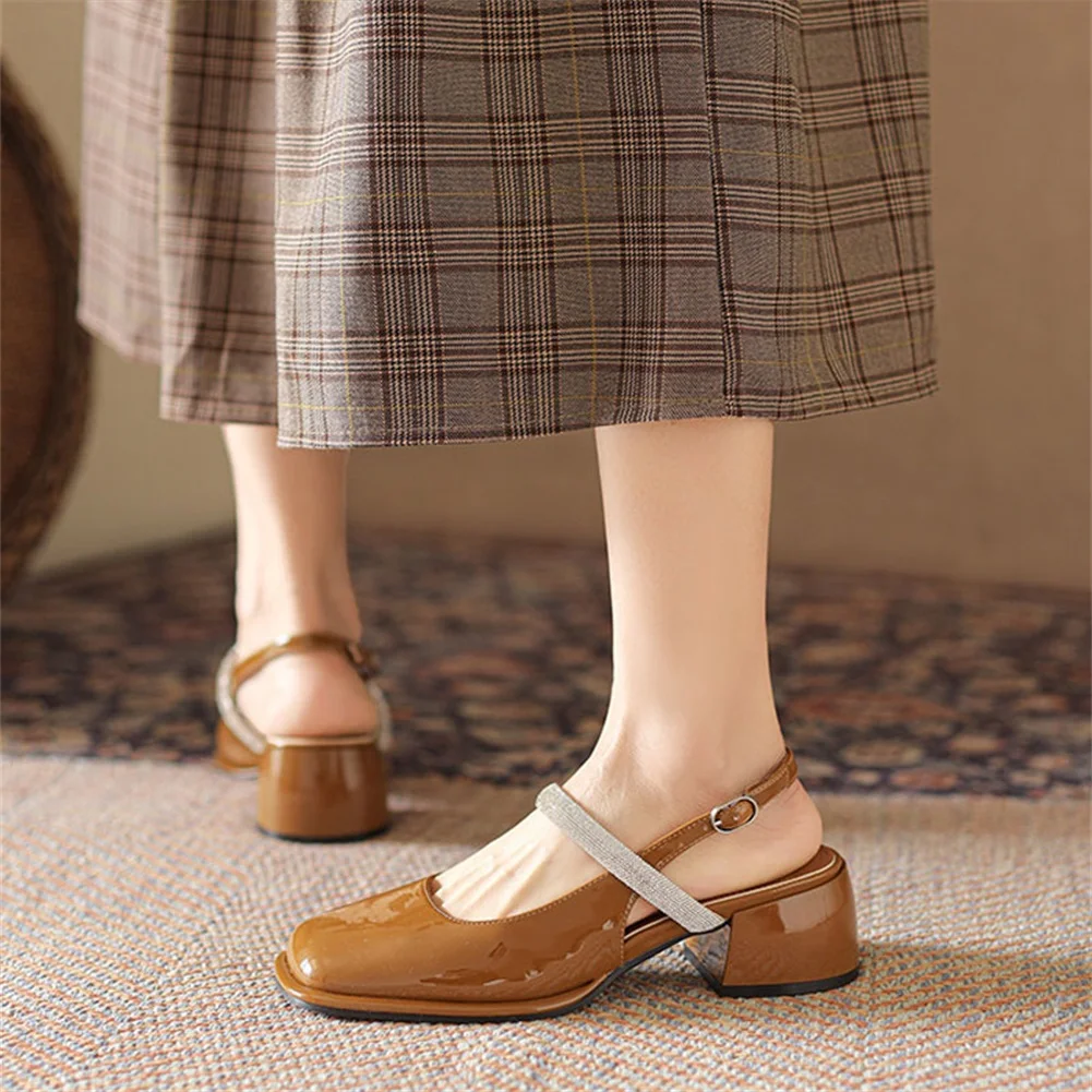 

New Women's Sandals Fashion Elegant Square Toe Mary Jane Shoes Summer Office Party Casual High Heels French Retro Ladies Shoes