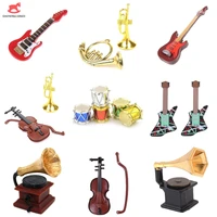 112 dollhouse miniature musical instrument electric guitar violin drum phonograph for kids musical toy house decor accessories