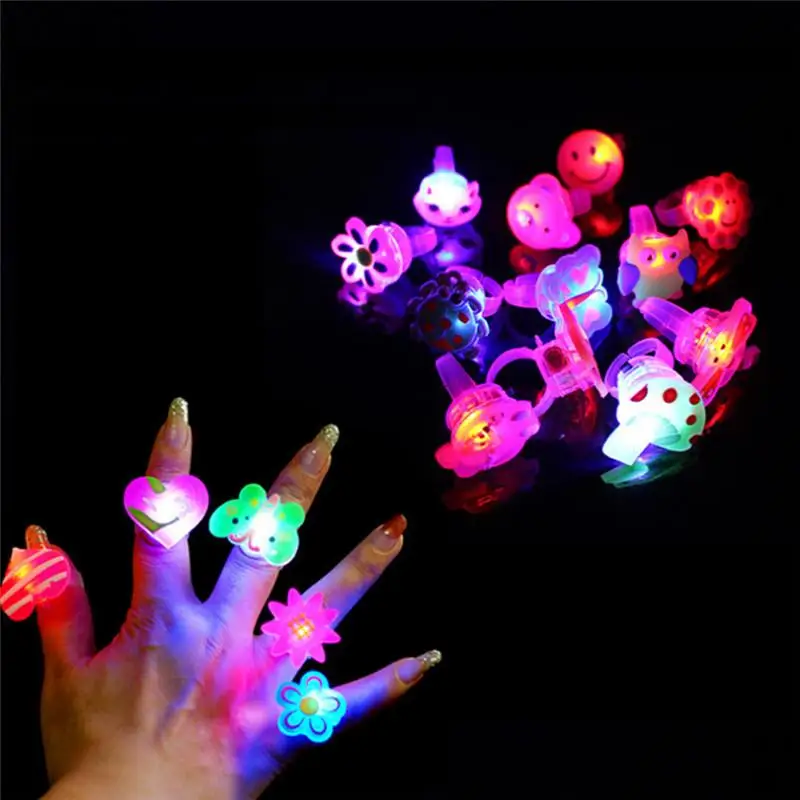 

5pcs LED Cartoon Ring Luminous Shine In The Dark Light Finger Glowing Cute Gift Flash Ring For Adult Kids Birthday Party Gifts
