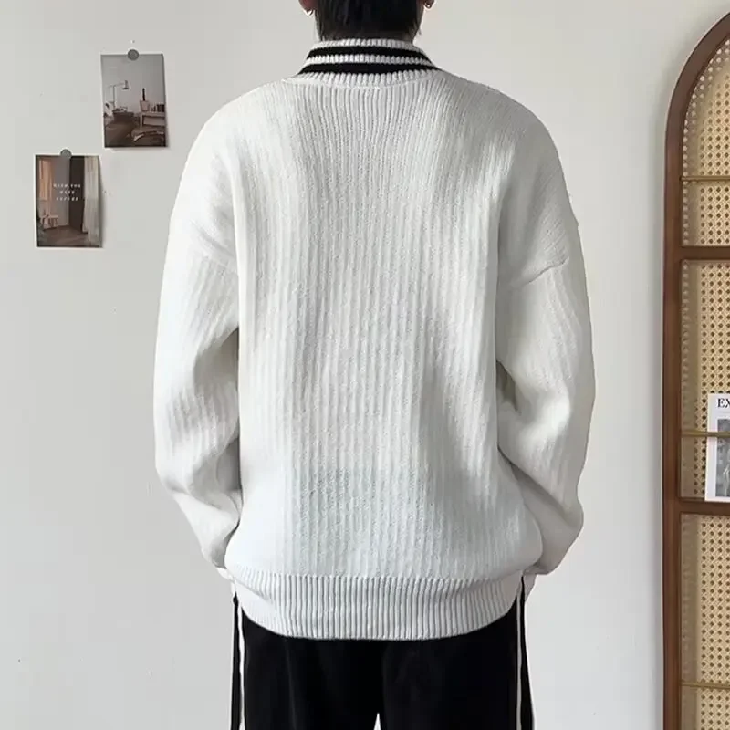 Мужской вязаный свитер с длинным рукавом повседневный модный свободный пуловер