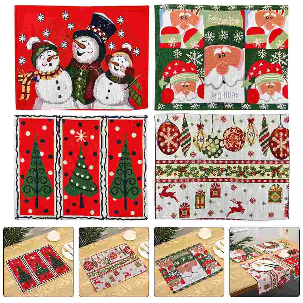 

4pcs Christmas Washable Decorative Placemats Heat-resistant Place Mats Xmas Party Table Placemats Cutlery Mats