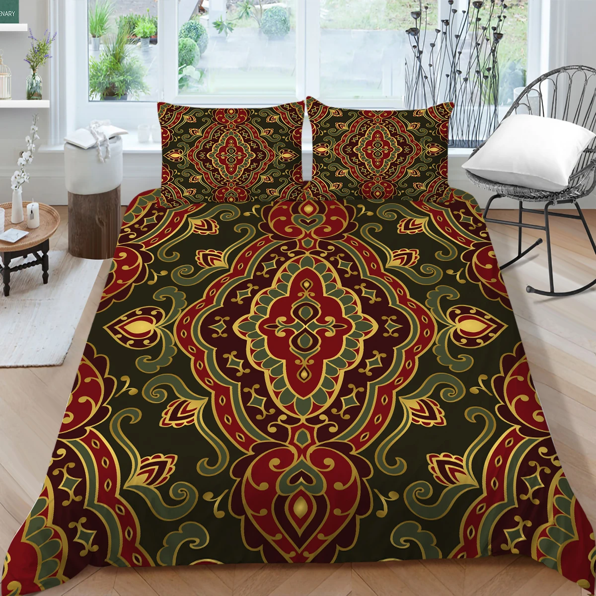 

Boho Flower Bedding Sets 220x240cm Bohemian Mandala Duvet Cover and Pillowcase Twin Double Bed Comforter Set