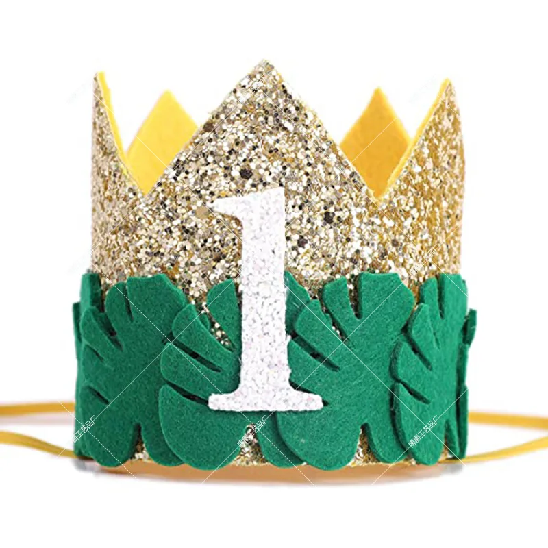 

Jungle Theme Crown Leaf Sequin Jungle Safari Happy Birthday Party Decor Kids Hat Forest Party Baby One Year Old Decorative Crown