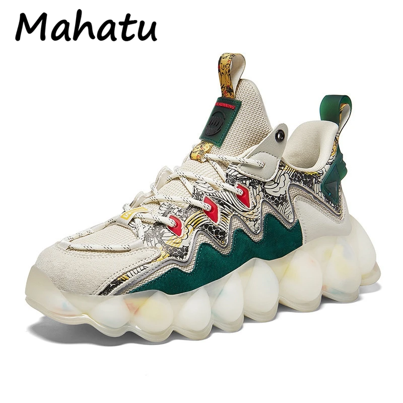 

Chinese Style Men's Running Shoes Luminous Walker Chunky Snekaers Trendy Graffiti Sport Shoes High Quality jogging Walking Shoes
