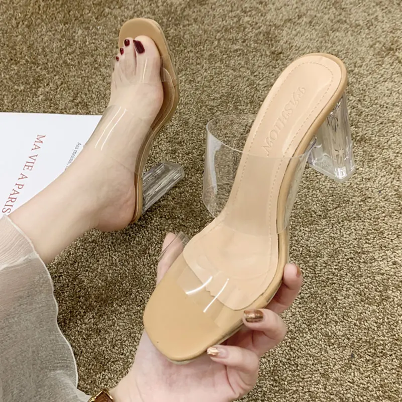 Shallow Slippers Women Summer Rubber Flip Flops Slides High-Heeled Shoes Lady Square heel Pantofle Platform Hawaiian Block 2022