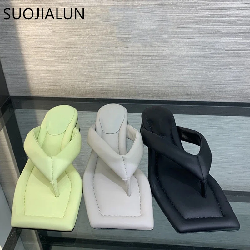 

2023 Square Toe Slippers Summer Outdoor Low Heel Beach Slides Peep Toe Ladies Slip On High Quality Flip Flop Shoes