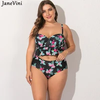 janevini flamingo print mid waist bikini sets swimsuit plus size women sexy two piece swimwear 2022 bathing suit beachwear