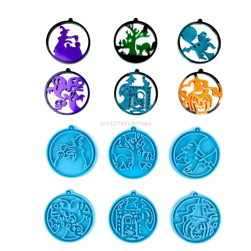 

Halloween Keychain Silicone Mold Round Keychain Charm Epoxy Resin Mold Casting Mold w/ Hanging Hole for DIY Craft Making