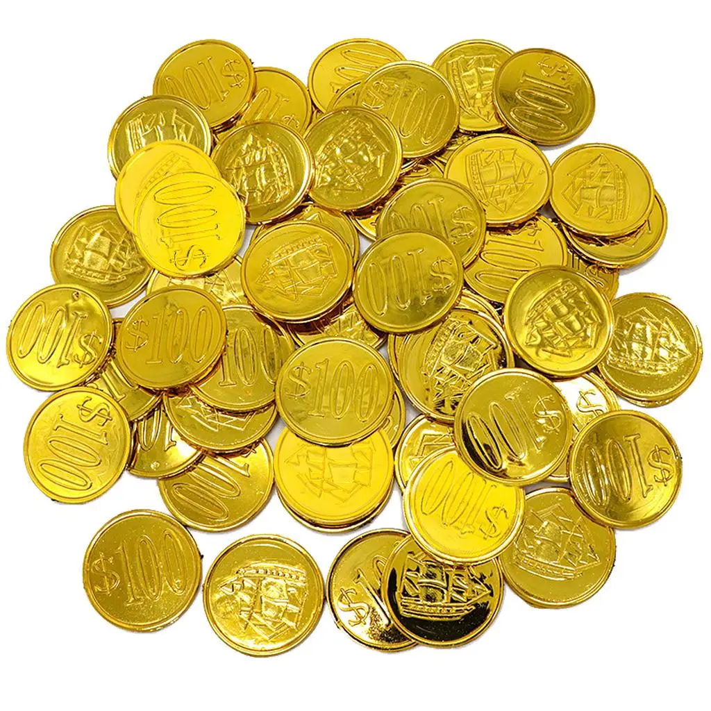 

100 Pcs Plastic $100 Gold Pirate Treasure Coins Loot/Party Bag Fillers Toys