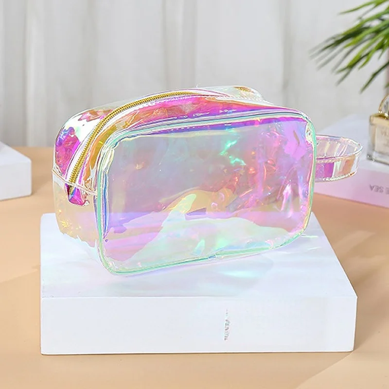 

Female Large Lipstick Makeup Bag Organizer Travel Tote Toiletry Bag Storage Make Up Pouch Laser Transparent Cosmetic Bag