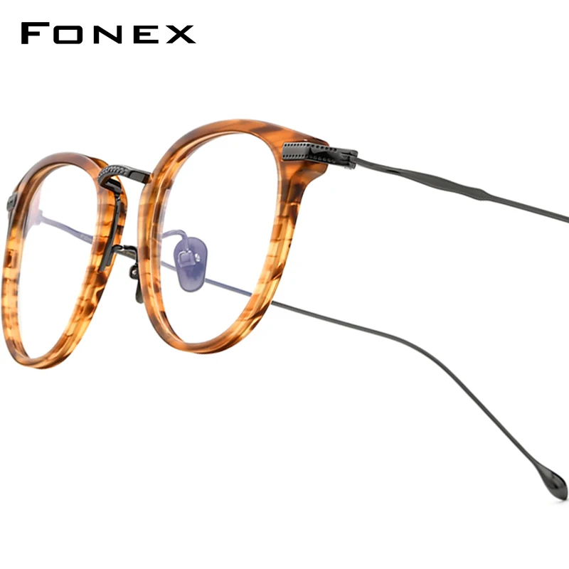 Фото FONEX ацетатная титановая оправа для очков, мужские брендовые дизайнерские ретро квадратные очки, женские очки, винтажные японские очки 85648 №1