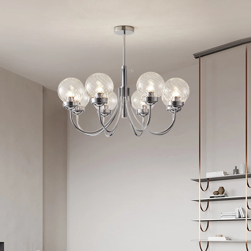 

Nordic Chrome E27 LED Pendant Lights Height Adjustable Clear Glass For Living Room Restaurant Bedroom Modern Lamp