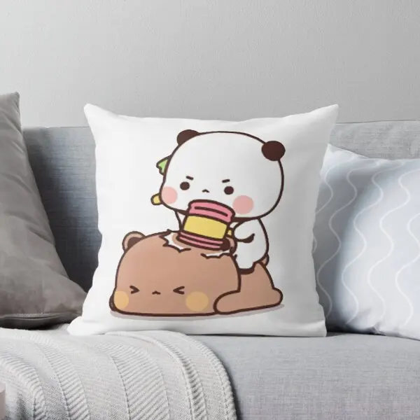 

Panda And Brownie Bear Couple Printing Throw Pillow Cover Decor Comfort Wedding Bedroom Sofa Cushion Waist Pillows not include