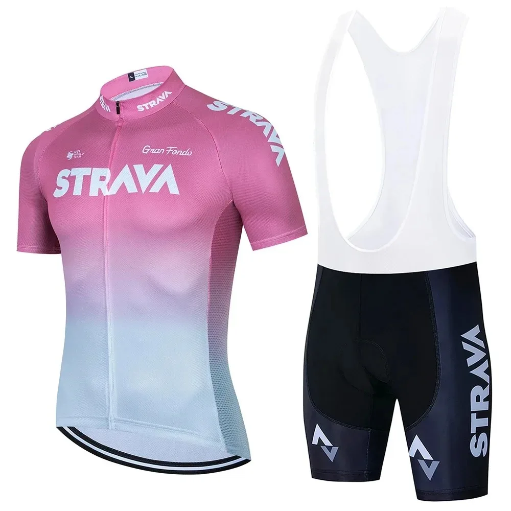 2024 Strava Cycling Jersey Set Summer Short Sleeve Breathable Men's MTB Bike Clothing Uniform Suit