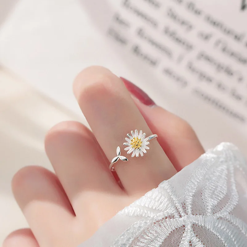 925 Silver Sterling Daisy Flower Ring For Women Opening Ring Wedding Engagement Jewelry Gift