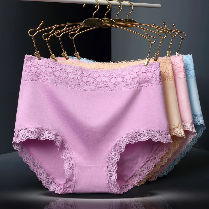 

Plus Size Cotton Panties Female Sexy Lace Edge Briefs Elasticity Comfortable Knicker Intimates Lingerie Underpants for Women